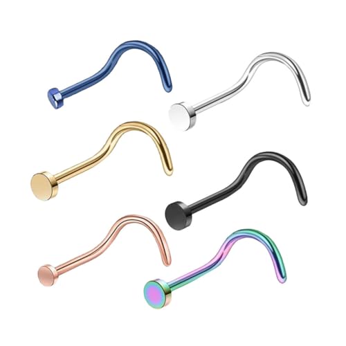 Yardenfun 6 Stück Teiliges Flache Nasenstecker aus Einfache Schraub Nasenringe in Silber Schwarz Gold Blau Bunt Roségold Hautfreundlich und Langlebig für Damen und Herren von Yardenfun