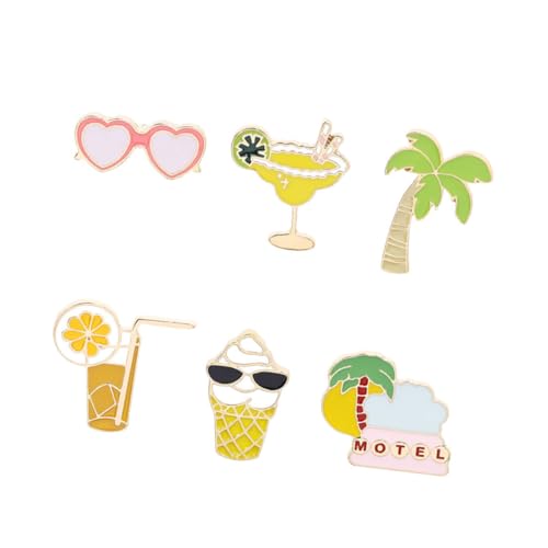 Yardenfun 6 Stück Teiliges Set Sommer Themen Broschen Kreative Anstecknadeln mit Kokosnussbaum und Orangensaft für Partys Kostüme und Dekoration Leicht und Langlebig als von Yardenfun