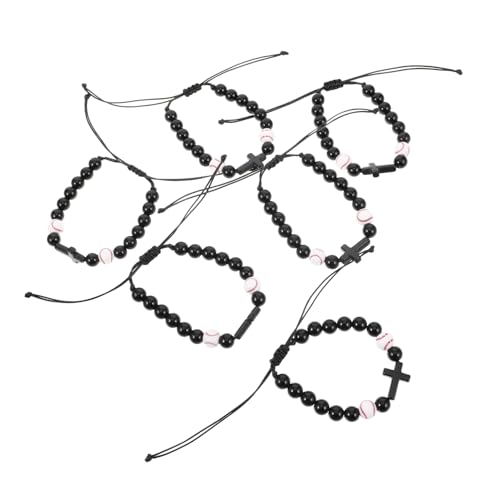 Yardenfun 6 Stück Teiliges Verstellbares Baseball Armband mit Perlengeflecht und Kreuzanhänger Leichtes Sportarmband für Damen und Herren Vielseitiges Schmuckstück als Geschenk zu Geburtstag von Yardenfun