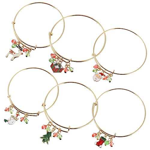 Yardenfun 6 Stück Teiliges Weihnachtsarmband mit Santa Claus und Anhängern Dehnbare Xmas Armbänder Leicht Langlebig Festliche Geschenkidee für Damen und Weihnachtsfeiern von Yardenfun
