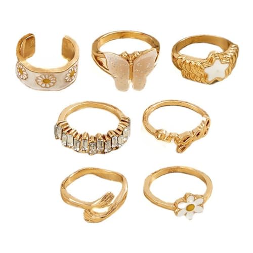 Yardenfun 7 Stück Teiliges Offenes Finger Ring für Damen Kreatives Blütenring Design für Schmuckliebhaber Partys Hochzeiten von Yardenfun