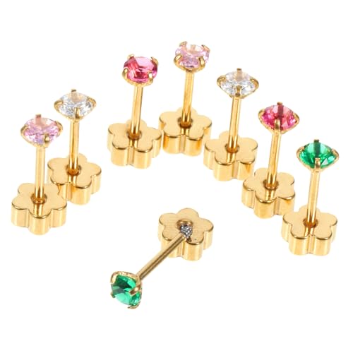 Yardenfun 8 Stück Teiliges Damen Ohrstecker aus Edelstahl mit Zirkonia Schraubverschluss Knorpel Ohrstecker in Blumenform Weißgold Granatrot und Rosa Modischer Schmuck für Frauen von Yardenfun
