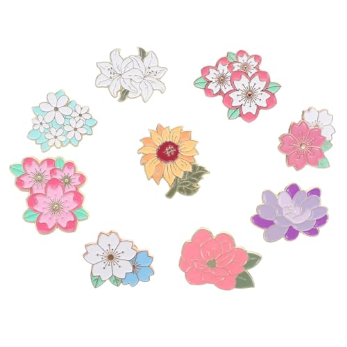 Yardenfun 9 Stück Teiliges Metall Emaille Anstecknadeln mit Verblassungsbeständigem Finish Modische Pflanzen Kirschblüten-broschen Kompakte Glänzende Kleidungs Taschen-accessoires für Damen von Yardenfun