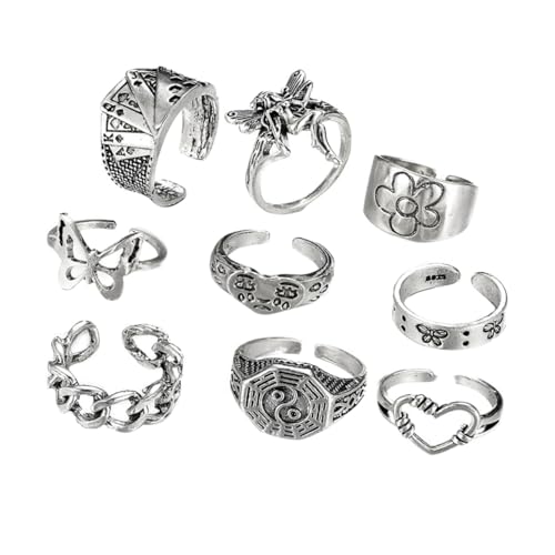 Yardenfun 9stücke Verstellbare Offene Fingerringe Fingerschmuck Kreative Herren Damen Ring Zubehör Hochwertige Verarbeitung Party Dekoration Festival Accessoire von Yardenfun