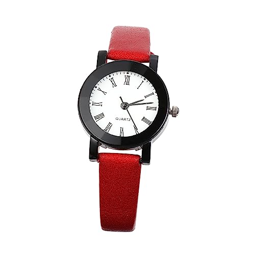 Yardenfun Damen Armbanduhr Mit Lederarmband Quarz Uhr Für Anlässe Verstellbare Pu-Lederband Präzise Zeitmessung Klassisches Design Schwarz Und Rot von Yardenfun