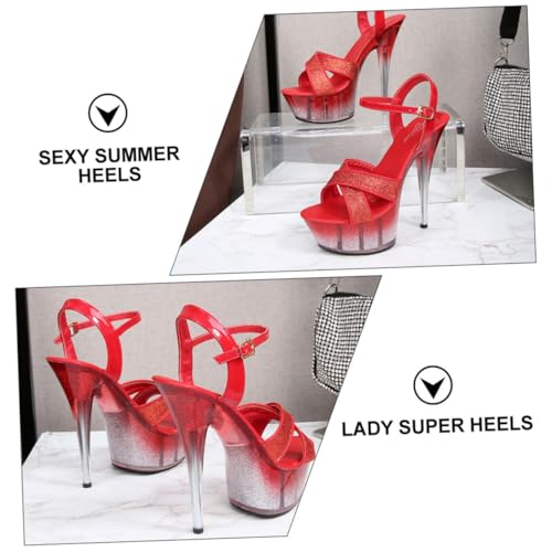 Yardenfun Anti rutsch High Heeled Sandalen Damen Wasserdichte Rutschfeste PU Mikrofaser Pumps mit Perfekter Absatzform Komfortabel für Alltag und Party Rot von Yardenfun