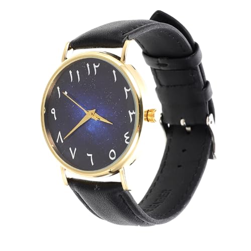 Yardenfun Armbanduhr mit Tiefblauem Arabischen Ziffern Goldfarbenem Gehäuse Schwarzem Lederarmband Stilvolles Accessoire für Erwachsene für Besondere Anlässe von Yardenfun