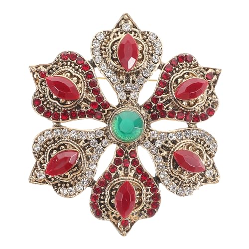 Yardenfun Barock Vintage Brosche Anstecknadel mit funkelndem Hohlmuster Sechsschatz Lotus Motiv in Gold rot Festliche Schmuckbrosche für Damen Elegantes Geschenk zu Weihnachten und Jubiläum von Yardenfun