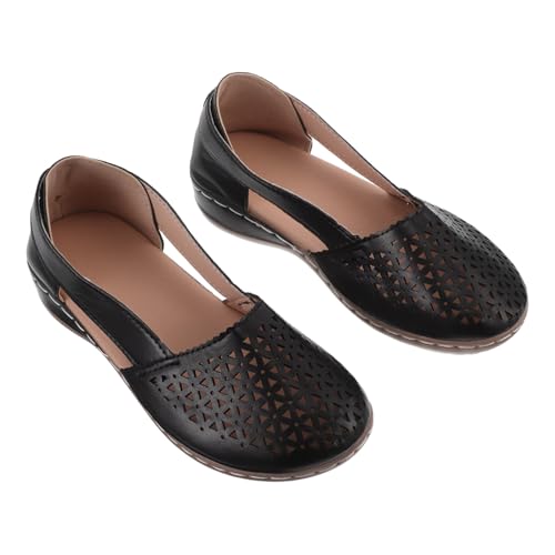 Yardenfun Bequeme Damensandalen mit Niedrigem Keilabsatz Atmungsaktive Leichte Schuhe mit Hohldesign für Sommerlichen Alltag Langlebig und Robust Schwarz von Yardenfun