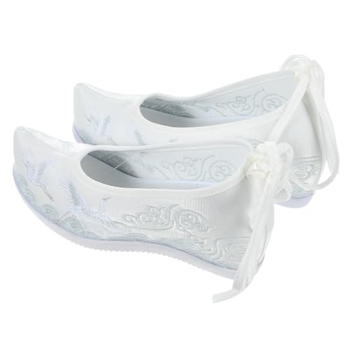 Yardenfun Bestickte Chinesische Hanfu Schuhe für Damen Weiße Ethno Stoffschuhe mit Keilabsatz Atmungsaktiv Hautfreundlich Traditionelle Stickerei von Yardenfun