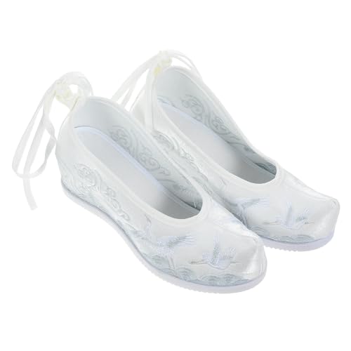 Yardenfun Bestickte Hanfu Schuhe Damen Weiß Ethno Stoffschuhe mit Innenkeilabsatz Bequeme Leichte Atmungsaktive Slipper für Traditionelle Kleidung und Alltag von Yardenfun