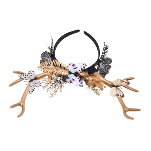Yardenfun Cosplay Geweih Haarreif mit Schmetterlingsblumen Ausgefallenes Rentier Kostüm Accessoire für Weihnachten Halloween Festliche Anlässe von Yardenfun