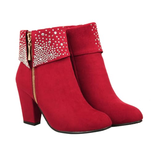 Yardenfun Damen Ankle Boots mit Dickem Absatz und Strass Verziert Stilvolle Hochzeit Stiefeletten Rutschfeste Gummisohle Bequeme Kurzstiefel für Festliche Anlässe und Party von Yardenfun