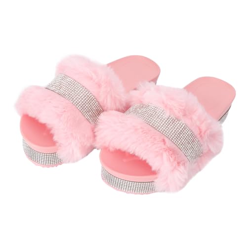 Yardenfun Damen Hausschuhe mit Dicker Sohle und Anti rutsch Design Modische Pinke Plüschpantoffeln mit Funkelnden Strasssteinen Atmungsaktiv Leicht und Hautfreundlich für Zuhause von Yardenfun