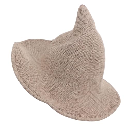 Yardenfun Damen Hexenhut Dickem Wollstoff Spitz Zulaufend Faltbar Karierte Herbst Winter Mütze Halloween Party Kostümzubehör Praktische Kopfbedeckung für Outdoor Schutz von Yardenfun