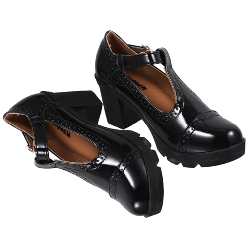 Yardenfun Damen High Heels mit Klobigem Absatz und Wasserdichtem Plateau Runde Zehen Pumps und Langlebig für Arbeit und Alltag Schwarz von Yardenfun