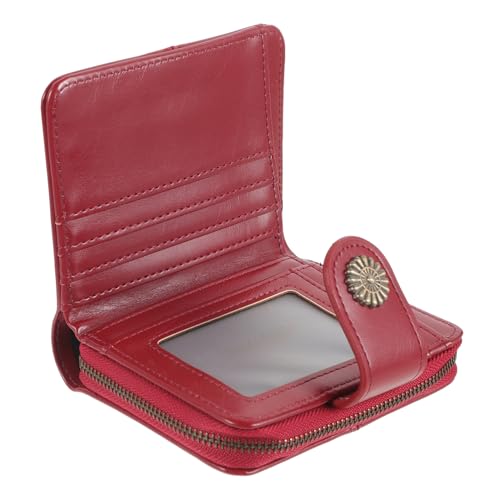 Yardenfun Damen Kleine Geldbörse Öl Wachshaut Geldtasche mit Design für Reisen Kompakte Brieftasche mit Vielen Fächern in Rot von Yardenfun