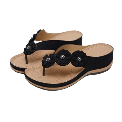 Yardenfun Damen Sandalen Keilabsatz Schwarz Kreative Sommer Strand Schuhe Bequeme PU Sandalen mit Rutschfester Sohle Modische Fußbekleidung für Freizeit und Alltag US von Yardenfun