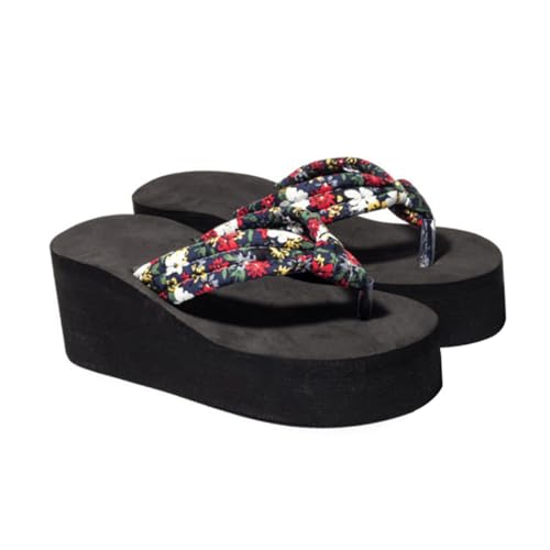 Yardenfun Damen Sandalen Keilabsatz Sommer Slippers mit Dicker Sohle Modische Flops für Innen und Außen Bequeme Langlebige Zehentrenner für Stilbewusste Frauen Einfache Handhabung Schwarz von Yardenfun