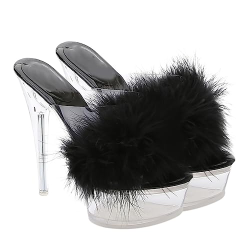 Yardenfun Damen Sandalen mit Dünnem Absatz Transparente Flauschige High Heels Bequeme Sommerschuhe für Stilbewusste Frauen Leicht Anzuziehen und Attraktiv von Yardenfun