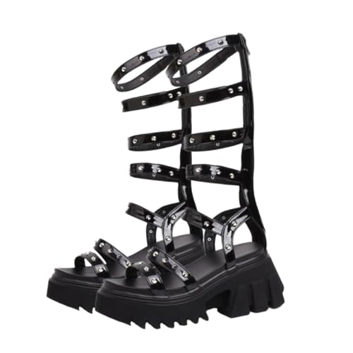 Yardenfun Damen Sandalen mit Hohem Keilabsatz Dicke Sohle Schwarzes PU Material Römischer Stil Offene Zehen Modische Plateau Sommerschuhe für Freizeitkleidung von Yardenfun