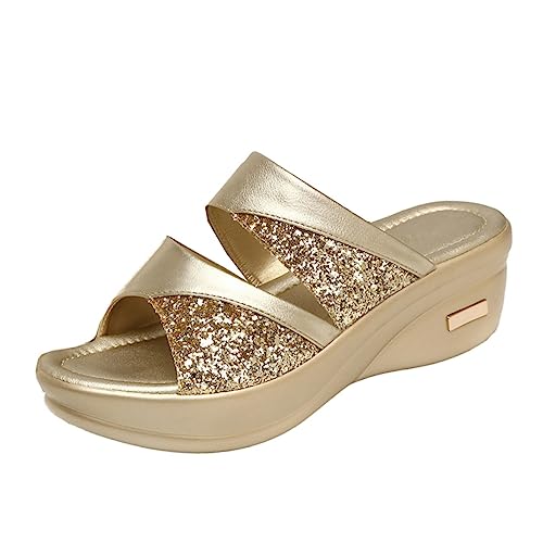 Yardenfun Damen Slipper mit Dicker Keilsohle Sommerliche Fischmaul Optik Bequeme Outdoor Pantoletten Modische Casual Schuhe für Frauen Goldfarben Rutschfest und Strapazierfähig Yardenfun Damen Slipper mit Dicker Keilsohle Sommerliche Fischmaul Optik Bequeme Outdoor Pantoletten Modische Casual Schuhe für Frauen Goldfarben Rutschfest und Strapazierfähig von Yardenfun