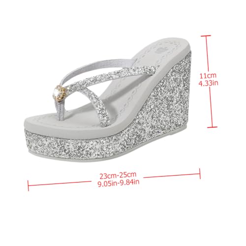 Yardenfun Damen Sommer Sandalen High Heels Rutschfest Glitzernde Pailletten Strandschuhe Modische Freizeit Schuhe Für Alltag Und Urlaub Silber von Yardenfun