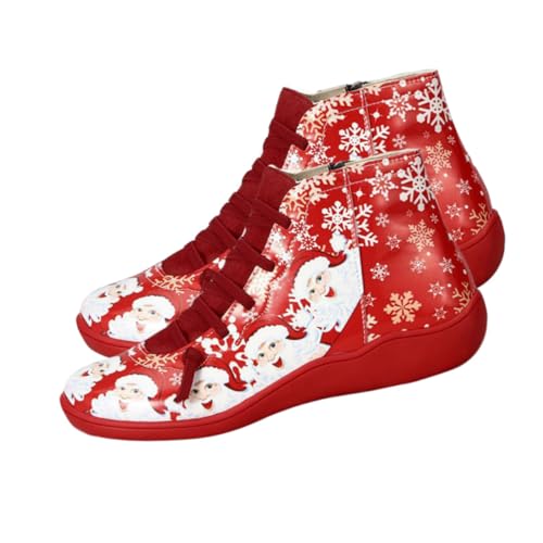 Yardenfun Damen Weihnachtsstiefel Kurzschaft Rot Komfortable Modische Winterschuhe mit Weihnachtsmannmotiv Bequeme Vielseitige Freizeitschuhe für Herbst Winter Festtage und Alltag von Yardenfun