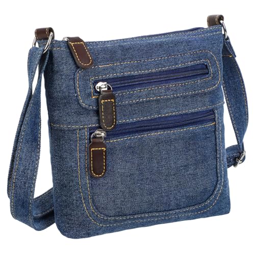Yardenfun Denim Crossbody Bag Damen Retro Schultertasche mit Mehreren Reißverschlüssen Quadratisch Kompakt Leichte Umhängetasche für Alltag und Freizeit von Yardenfun