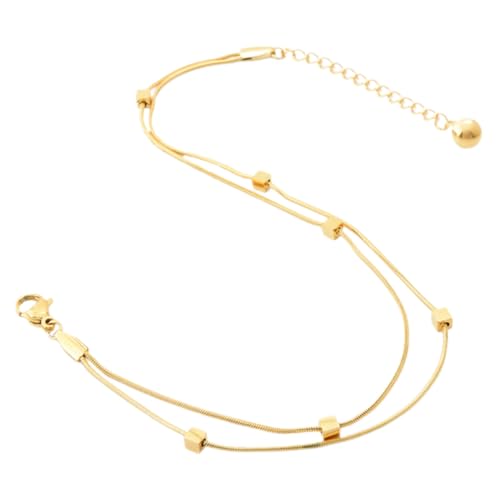 Yardenfun Doppel Lagen Fußkettchen Damen aus Titanstahl Goldbeschichtung Wasserfest Modisches Leichtes Schmuckstück Passend zu Kleid Rock Hose zu Geburtstag und Festen von Yardenfun