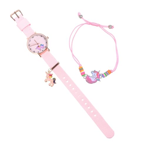 Yardenfun 2stücke Einhorn Armbanduhr Set Mädchen Cartoon Muster Banduhr Handgelenk Dekorationen Uhr Stilvolle Zifferblattskala Einhornmuster Fein von Yardenfun