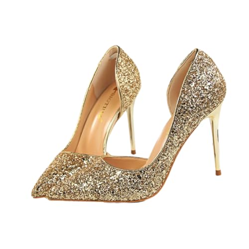 Yardenfun Elegante Damen High Heels mit Dünnem Absatz Zuspitzter Zehenpartie und Funkelnden Pailletten Schicke Abend Partyschuhe in Gold Modische Clubschuhe für Festliche Anlässe von Yardenfun