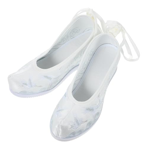 Yardenfun Ethnische Bestickte Stoffschuhe mit Innenkeilabsatz Weiße Atmungsaktive Hautfreundliche Sommerfreizeitschuhe Geeignet für Hanfu Trägerinnen von Yardenfun