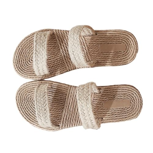 Yardenfun Flache Damen Strohsandalen mit Gewebter Hanfsohle Modische Strand pantoletten Leichte Atmungsaktive Beach Slipper Bequeme Sommerschuhe für Freizeit und Alltag Beige von Yardenfun