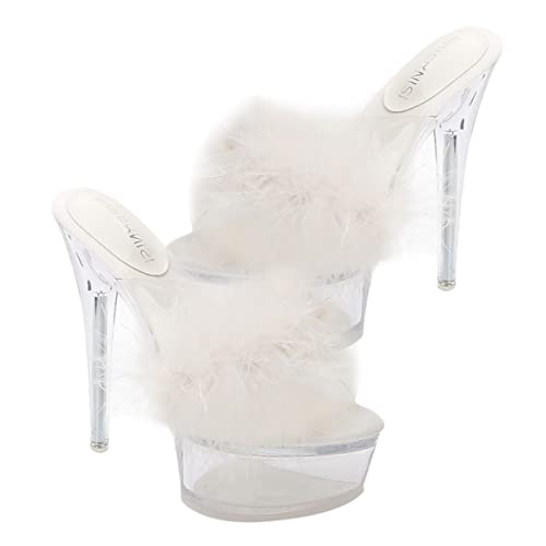 Yardenfun Fluffy High Heel Sandalen Damen Transparent Elegant Thin Heel Mode Sandaletten mit Flauschigem Dekor Komfortabel und Stilvoll für Party und Alltag von Yardenfun