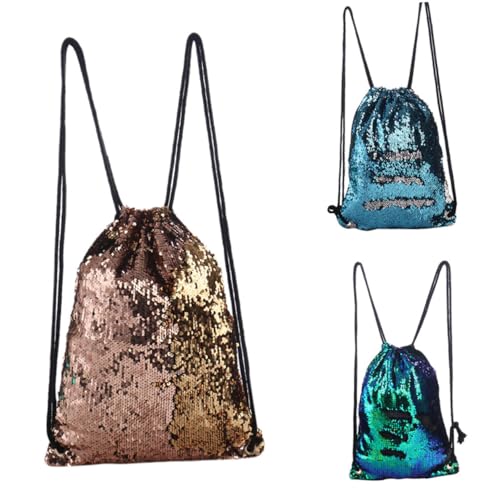 Yardenfun Funky Glitzer Drawstring Backpack für Damen Bunte Sporttasche Glänzend und Stylisch für Reisen Strand Yoga und Freizeitaktivitäten Champagnergold von Yardenfun