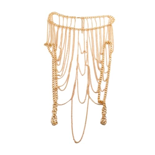 Yardenfun Goldfarbene Metall bodychain mit Quasten für Damen Verstellbare Brustkette als Beach party Festival schmuck Leichtes Robustes Körperketten accessoire für Club und Besondere von Yardenfun