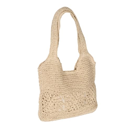 Yardenfun Große Sommer Strohtasche Damen Schultertasche Leichtes Design Große Kapazität Strandtasche Freizeit Schulterbeutel für Picknick Reisen und Alltag von Yardenfun