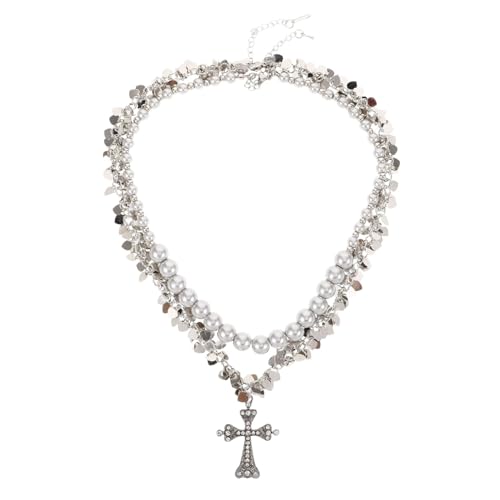 Yardenfun Mehrreihige Halsketten Für Damen Perle Und Pailletten Anhänger Modischer Schmuck Für Partys Silvesterfeiern Fotos Und Alltag von Yardenfun