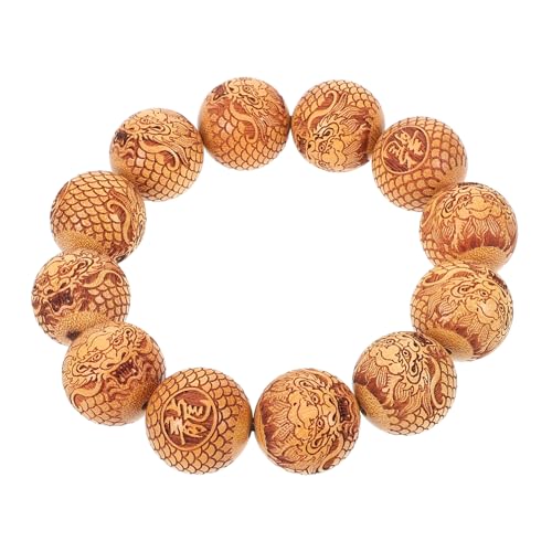 Yardenfun Handgefertigtes Holzperlen armband mit Drachenmotiv Unisex buddhistische Gebetskette aus Geschnitztem Sandelholz Leichtes Glattes Perlenarmband für Alltag Hochzeit Party und von Yardenfun