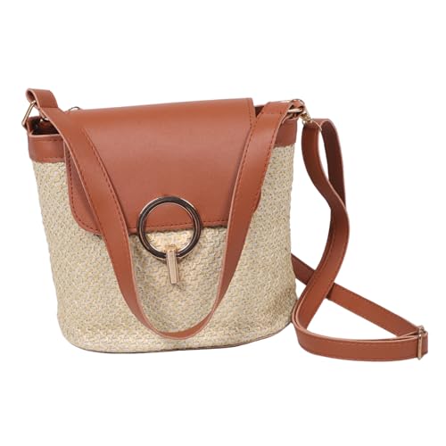 Yardenfun Handgewebte Strohtasche Damen Crossbody Bag Braun Strapazierfähige Strandtasche im Bucket-Design mit Telefonfach Vielseitige Sommer Schultertasche für Freizeit und Urlaub von Yardenfun