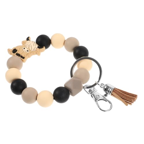 Yardenfun Kuh Schlüsselanhänger Armband Mit Quaste Silikon Perlen Handgelenk Schlüsselring Für Damen Stilvoller Schlüsselhalter Langlebig Süßes Für Taschen Und Rucksäcke von Yardenfun