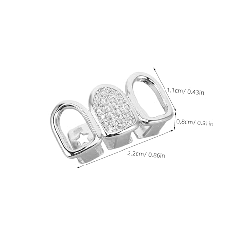 Yardenfun Hip Hop Zähne Grills Silber Herren Damen Zirconia Kupfer Hollow Design Cosplay Party Schmuck Accessoire Mundschmuck Aufsteckbar von Yardenfun