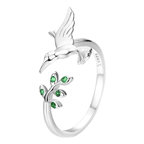 Yardenfun Hummingbird Ring für Damen Verstellbar Elegant Modischer Schmuck mit Blätterdesign Verschiedene Anlässe in Platinfarbe von Yardenfun