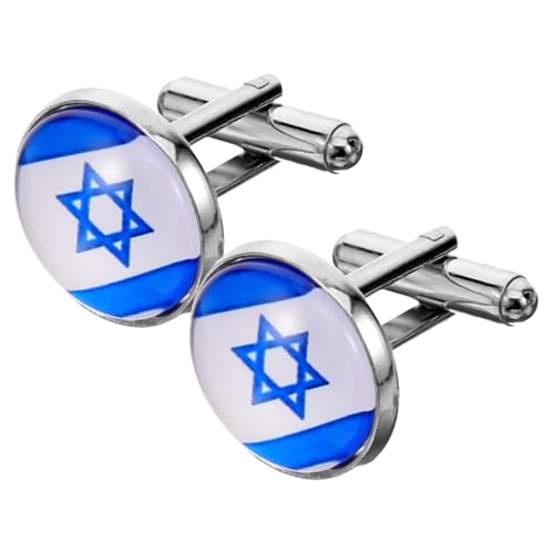 Yardenfun Israel Manschettenknöpfe Herren Zinklegierung Hemdknöpfe mit Israel Flaggenmotiv Anzug Accessoires für Business und Formelle Anlässe von Yardenfun