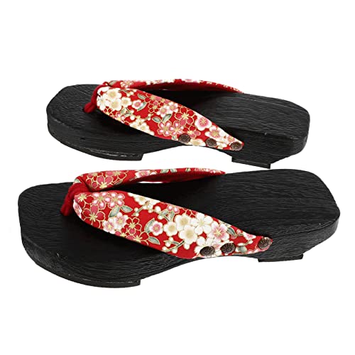 Yardenfun Japanische Holzclogs Damen Slipper rutschfest Atmungsaktiv Traditionell Komfortabel Freizeit Sandalen für Strand und Bad in Schwarz Rot von Yardenfun