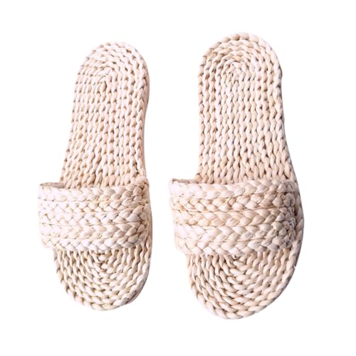 Yardenfun Japanische Retro Hausschuhe Damen Herren Gewebte Atmungsaktive Slipper mit Rutschfester Sohle Leichte Weiße Sommer Pantoffeln für Indoor und Outdoor Komfortable Freizeit Schuhe von Yardenfun