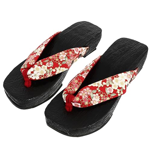Yardenfun Japanische Stil Holzclogs Damen Slippers Rutschfest Atmungsaktiv Modisch Strand Badeschuhe in Schwarz und Kirschrot von Yardenfun
