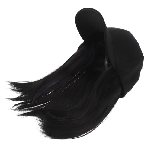 Yardenfun Schwarze Baseballkappe Mit Befestigten Haaren Für Damen Verstellbare Trendige Baseballmütze Mit Haarverlängerungen Für Frauen von Yardenfun