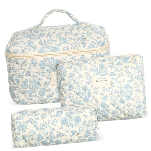 Yardenfun Kosmetiktasche Damen Reise Kulturtasche Aus Baumwolle Mit Reißverschluss Floral Design Große Öffnung Leicht Und Tragbar Für Make up Und Hautpflege von Yardenfun